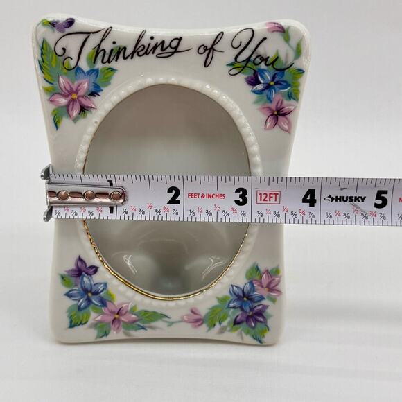 Vintage Porcelain Tabletop Picture Frame "Thinking of You" Blue & Purple Florals - Picture 6 of 6